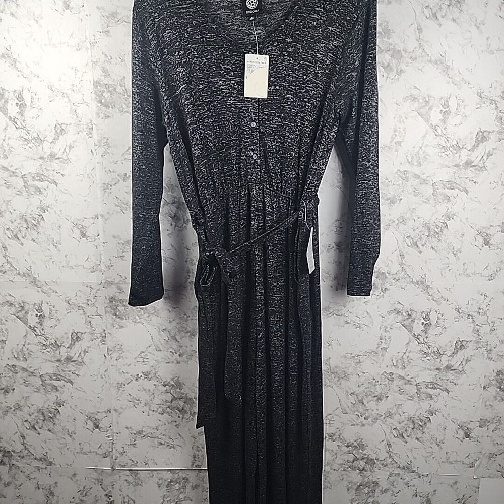 Bobeau Long Sleeve Brushed Sweater Knit Jumpsuit in Raven Black Mix Size Large‎